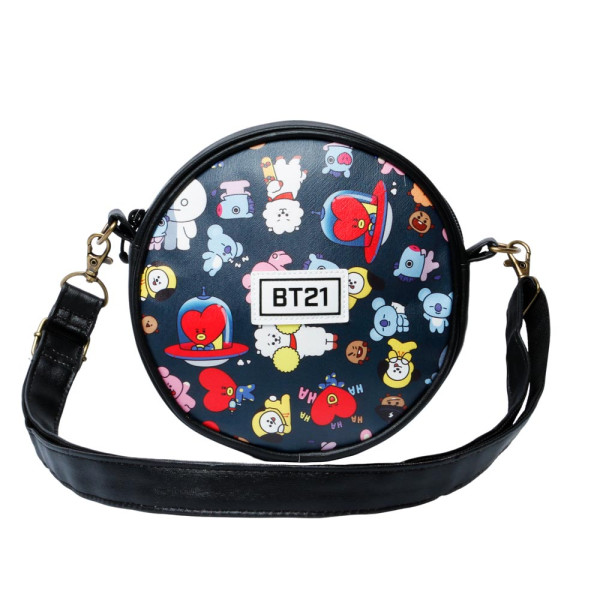 BTS | Okrugla torba za rame "BT21 Squad", crna