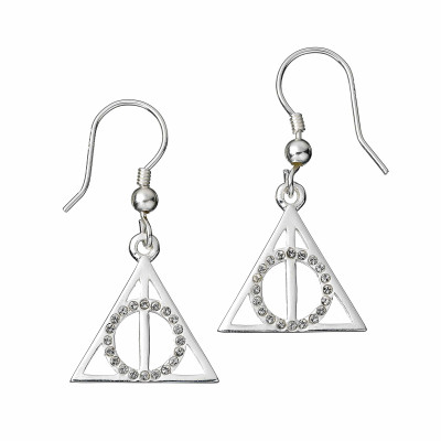 HARRY POTTER | Srebrne naušnice Harry Potter "Darkovi smrti" sa SWAROVSKI kristalima, vis