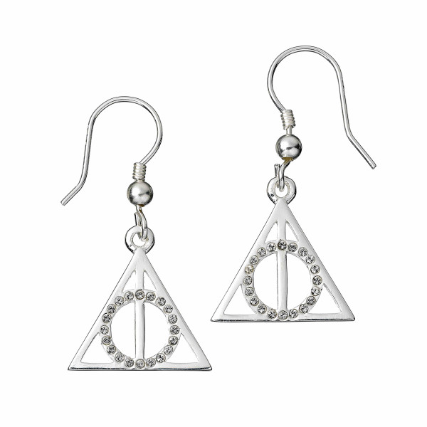 HARRY POTTER | Srebrne naušnice Harry Potter "Darkovi smrti" sa SWAROVSKI kristalima, vis